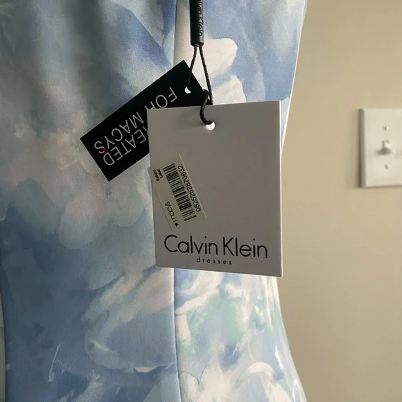 Calvin Klein Blue and White Sheath Midi Dress Sleeveless - Picture 6 of 10